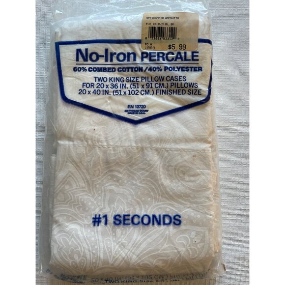 Vintage Wamsutta No-Iron Percale King Pillowcases 60% Combed Cotton 40% Polyeste - Picture 1 of 11